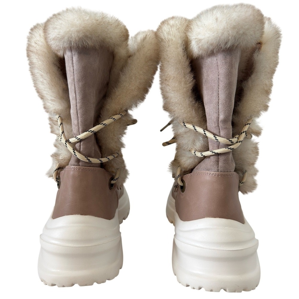 Journee Collection Women Mauve Taupe Faux Fur Trim Lace Up Platform Winter Boots - Picture 8 of 11